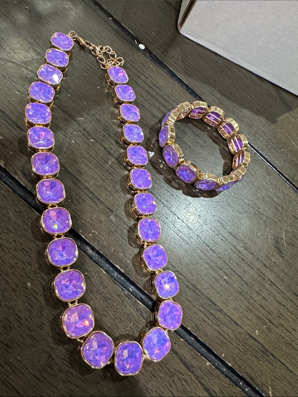 Purple Crystal Necklace and Bracelet Set - Women Jewelry
